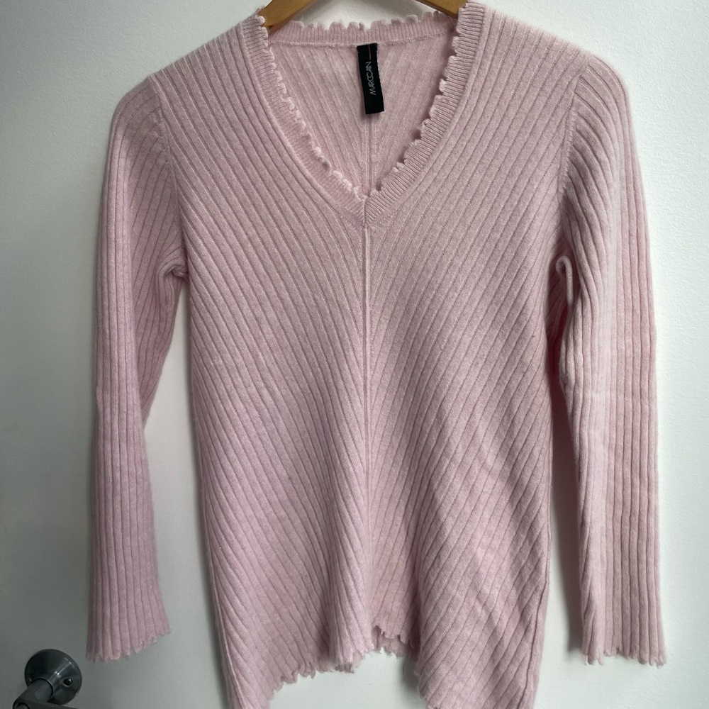 Marc Cain Pink 100% Cashmere V-Neck Ribbed Sweater Size S